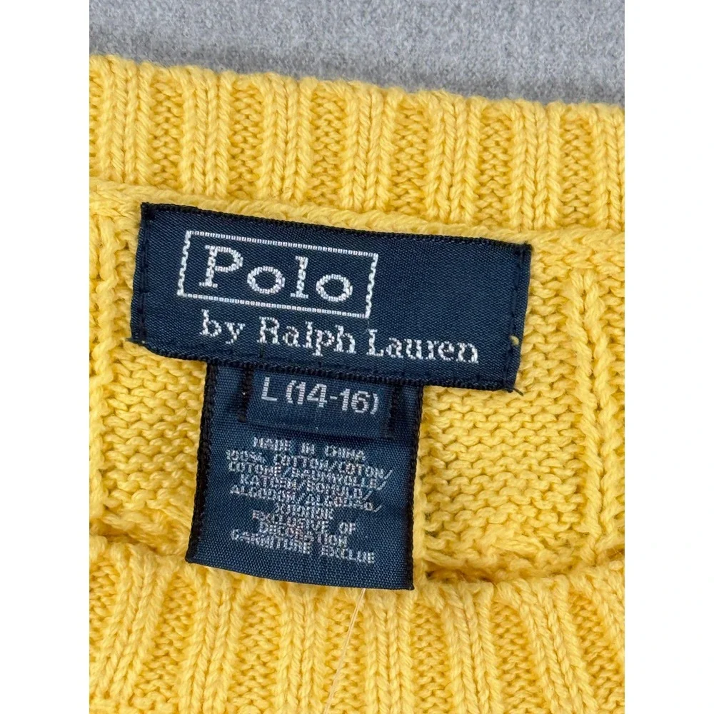 Polo Ralph Lauren Kids Yellow Cable Knit Cotton Sweater Boys Large 14-16 NWT